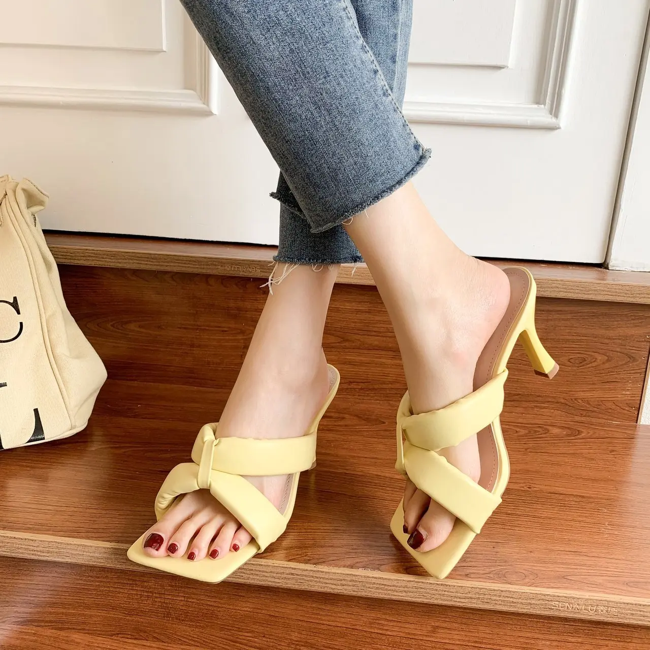 2021 Modern Slippers Women Sandals Ladies Pumps High Heels New Summer Classic Fashion Outside Thin Heels Shallow Med (3cm-5cm)
