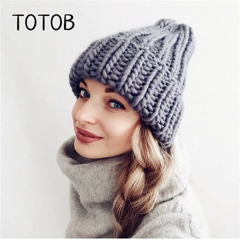 Тренд уличная дикая Толстая шерстяная вязаная шапка зима теплая плюс бархатная шапка одноцветная простая Дамская шапка