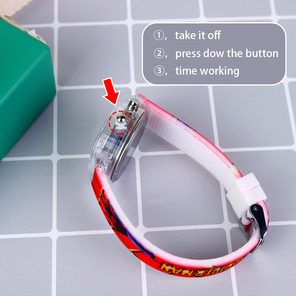 

Cartoon Super Hero Kids Watches For Boy Colorful Light Source Rubber Children Watch Party Gift Clock Wrist