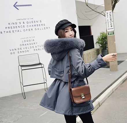 gray coat Плюс размер пуховое пальто зимнее пальто Женская пуховая куртка Серый Бежевый Синий Желтый пуховик женская теплая свободная сафари обработанная куртка - Цвет: gray coat