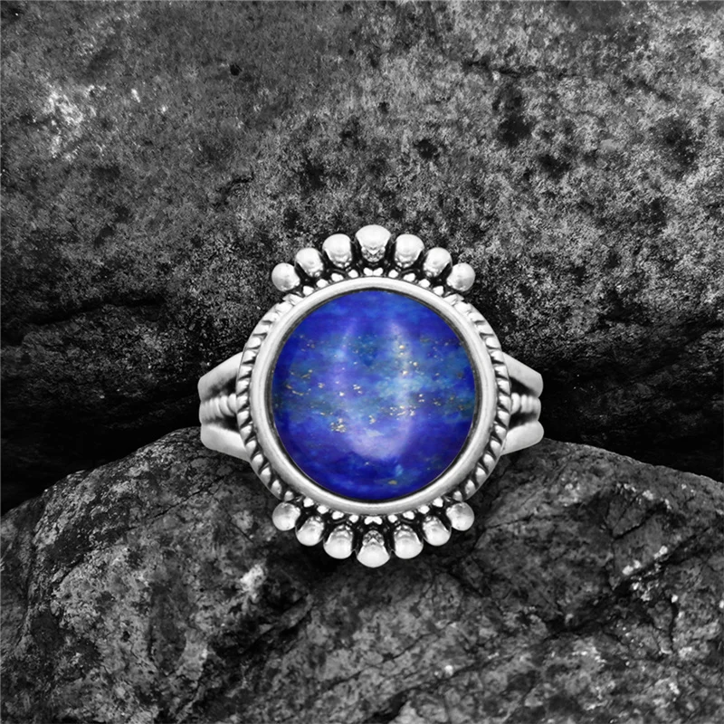 Round Quartz Rings For Women Irregular Natural Stone Tail Tiger Eye Lpais Antique Silver Plated Fashion Ring | Украшения и