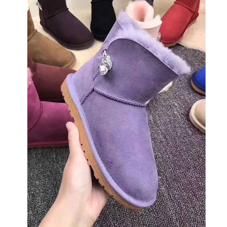 Purple Модные зимние ботинки из натуральной овечьей кожи; классические женские ботинки в австралийском стиле; ботильоны с натуральным мехом; теплые шерстяные зимние ботинки; обувь - Цвет: Purple