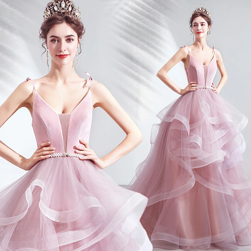

Luxurious Evening Dresses 2021 Scoop Neck Sleeveless Pink Formal Dress Plus Size Vestidos De Gala Long Formal Evening Gown