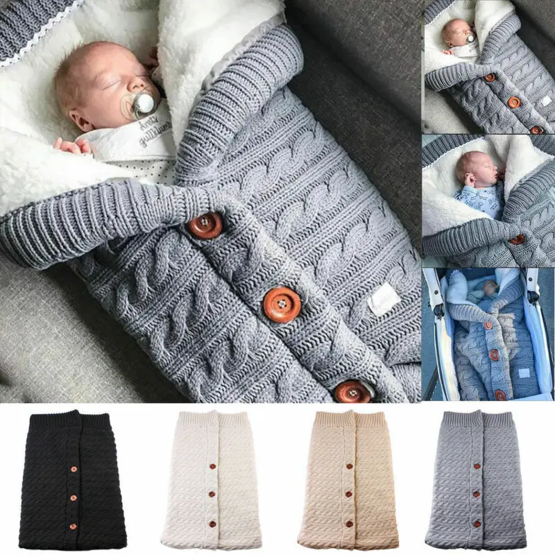 

Newborn Baby Sleeping Bags Infant Button Winter Warm Knit Swaddle Wrap Swaddling Stroller Wrap Toddler Blanket Sleeping Bags
