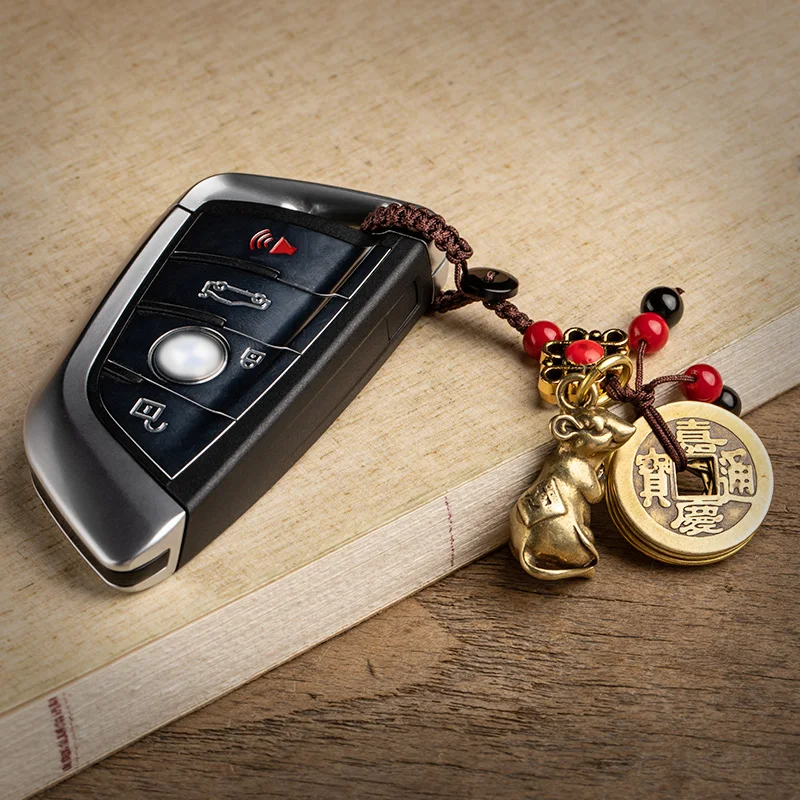 Винтажный латунный подвесной брелок для ключей с крысой благословением ручная