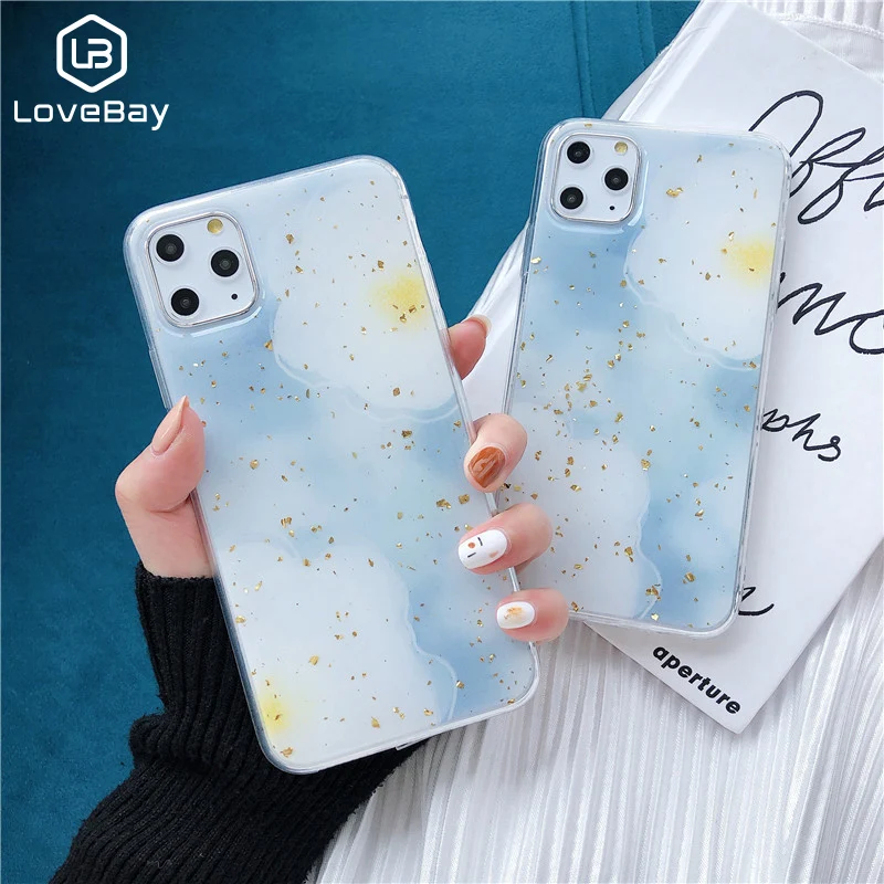 Lovebay Marble Case For iPhone 11 Pro X XS Max Soft TPU Back Cover iphone XR 8 7 6 6S Plus Epoxy Gold Foil Starry Sky |