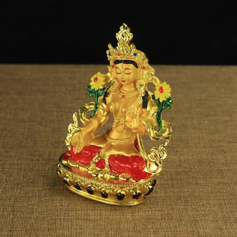 Buddhist Alloy Metal Exquisite Colored Efficacious Tibetan Bodhisattva White Tara Buddha Gilding Statue Putting Decorations | Дом и сад