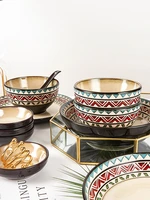 yuquan regor ethnic style retro bowl set bohemian bowl dish combination ceramic tableware family 4 people