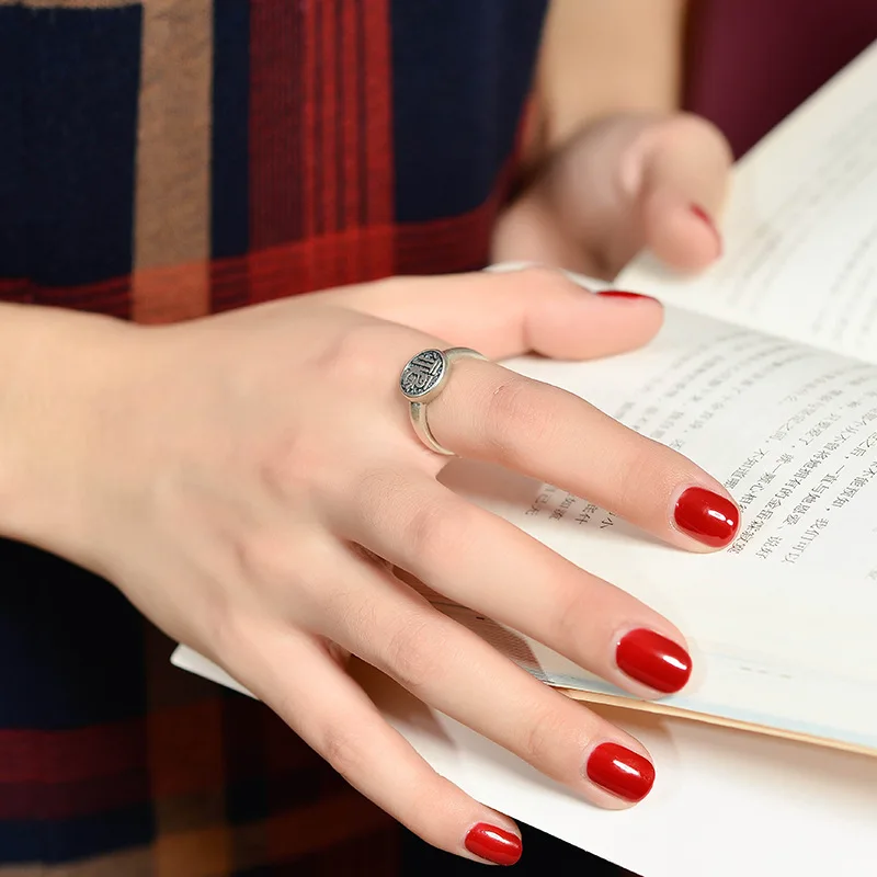 Тибетские Серебряные женские кольца S925 китайские благословения серебряные для