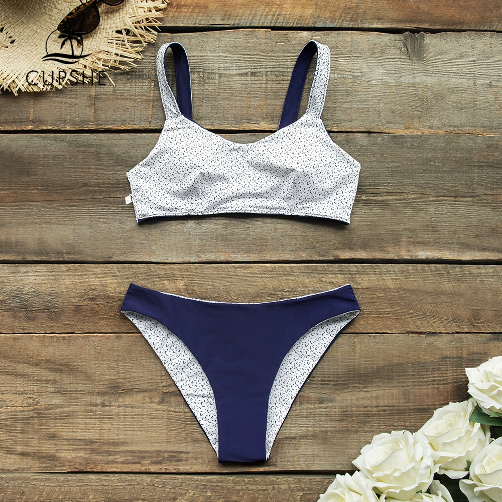 CUPSHE темно синий Реверсивный пикантный комплект бикини майка купальник из двух