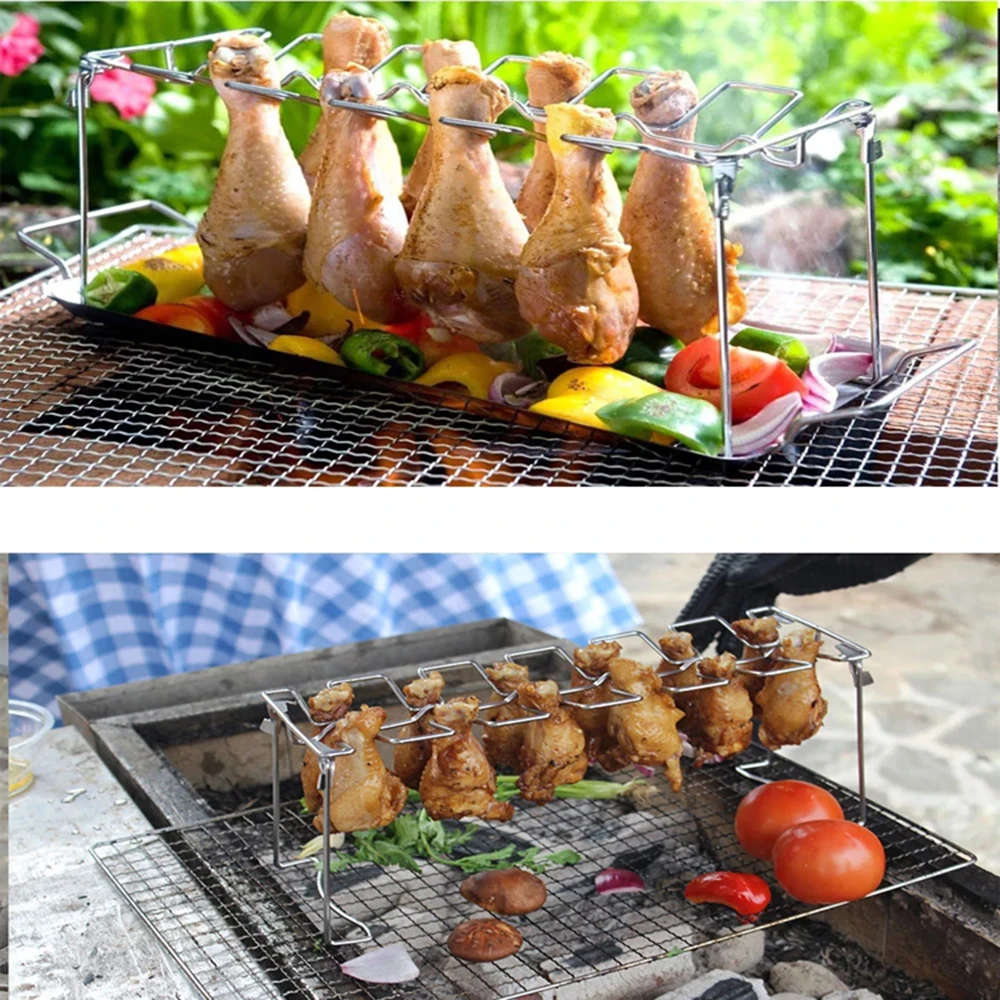 

Barbecue Outdoor Barbecue Appliances Chicken Ribs Stainless Steel Rack New Row Of Skeletons Non-Stick Grill BBQ Chicken Leg Rack