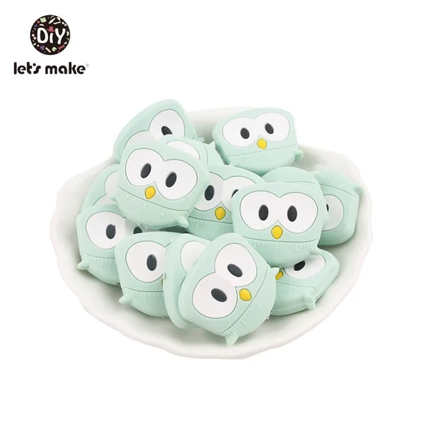 mint owl Силиконовые Бусины, 3 шт, животные, Мультяшные формы, BPA бесплатно, силиконовые бусины для детей, качество еды, Прорезыватель для зубов, крошечные стержни, Детские Прорезыватели - Цвет: mint owl