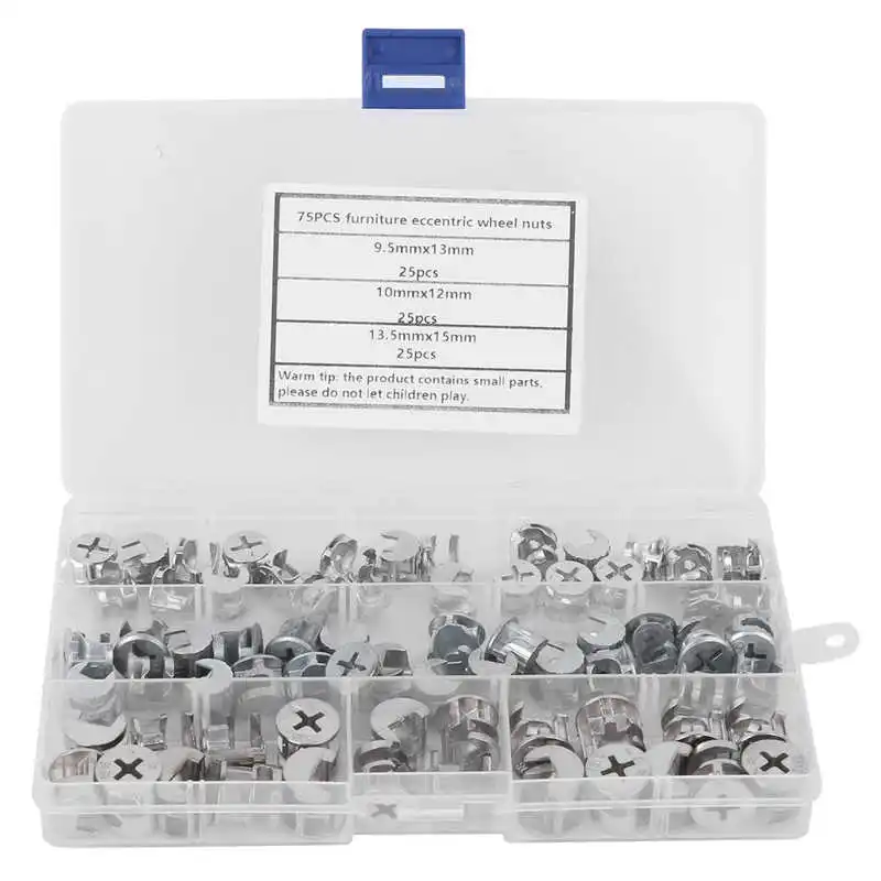 

75Pcs Cam Nut Furniture Eccentric Wheel Nut Set 3-in-1 Connector Fastener Hardware Tools Furniture Connector Tool
