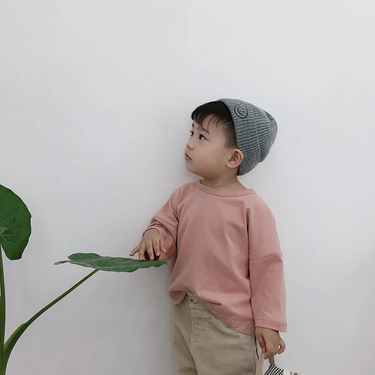 Весенне осенние детские однотонные базовые футболки с длинными рукавами