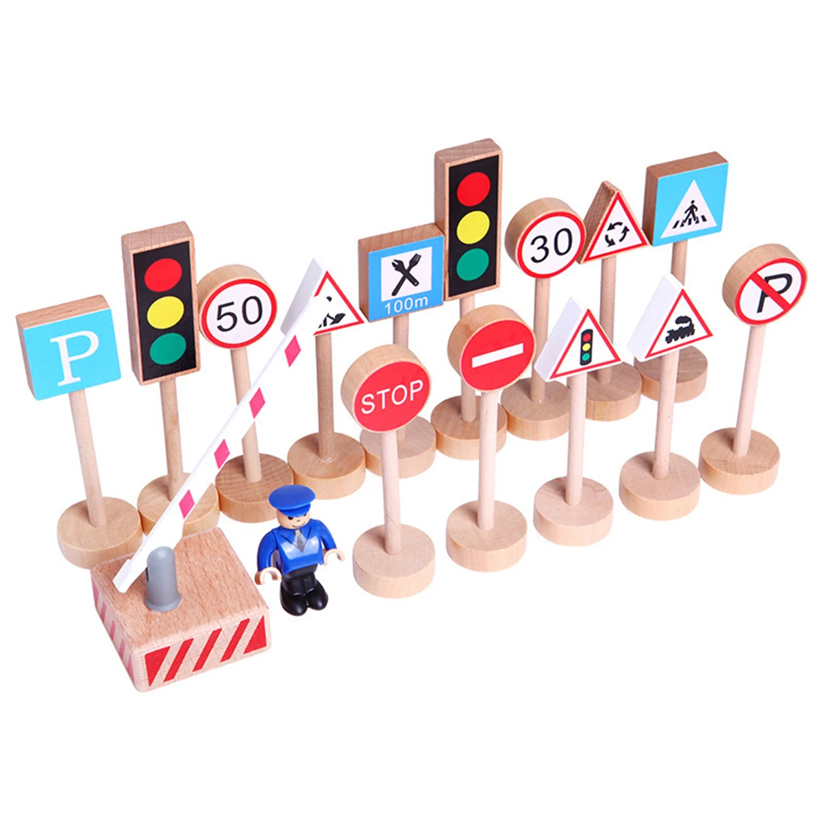 

16Pcs Christmas Gift Kids Wooden Block Street Traffic Signs Playset Children's Educational Toys for Traffic Knowledge Learning