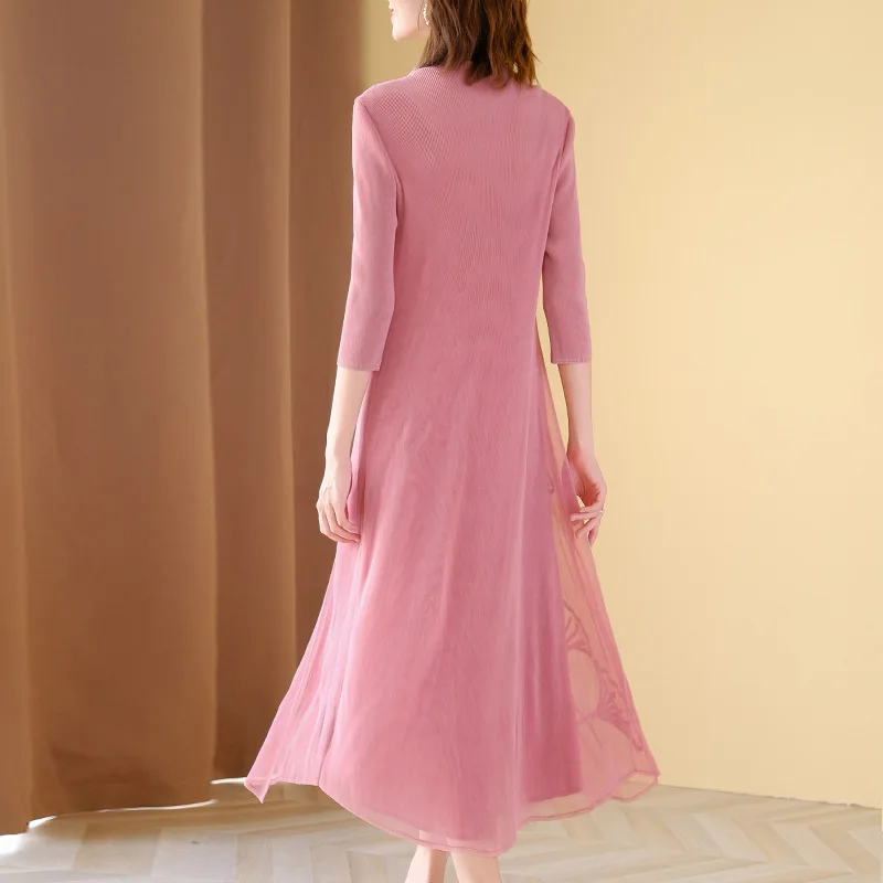 

Mother Dress Autumn 2020 New Women's Loose Large Mesh Embroidery Improved Cheongsam Dress