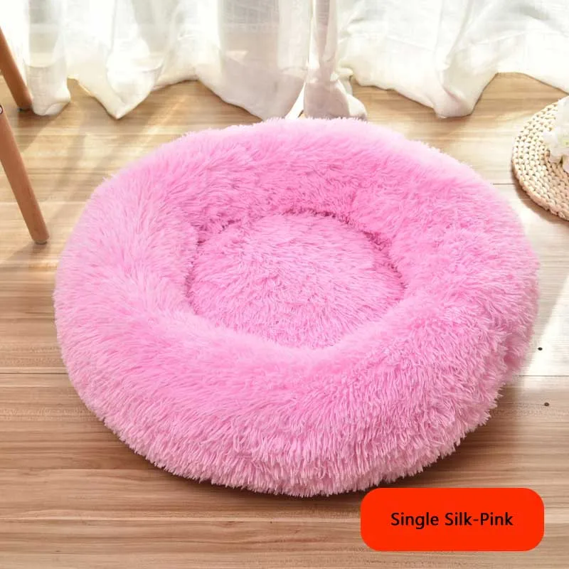 Pink Теплый круглый длинный плюшевый супер мягкий спальный мешок для питомцев, зимний спальный мешок для питомцев, уютная подушка для кошек, товары для домашних животных - Цвет: Pink