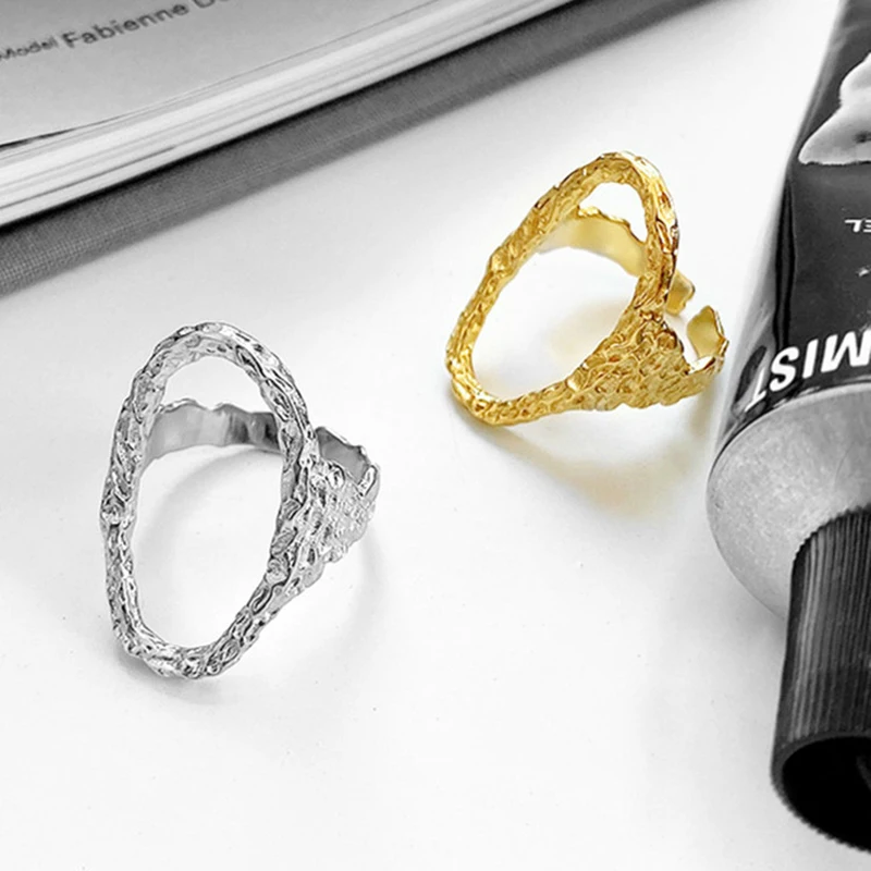 Серебристые медные Асимметричные пустотелые выпуклые кольца-Багет с изменяемым