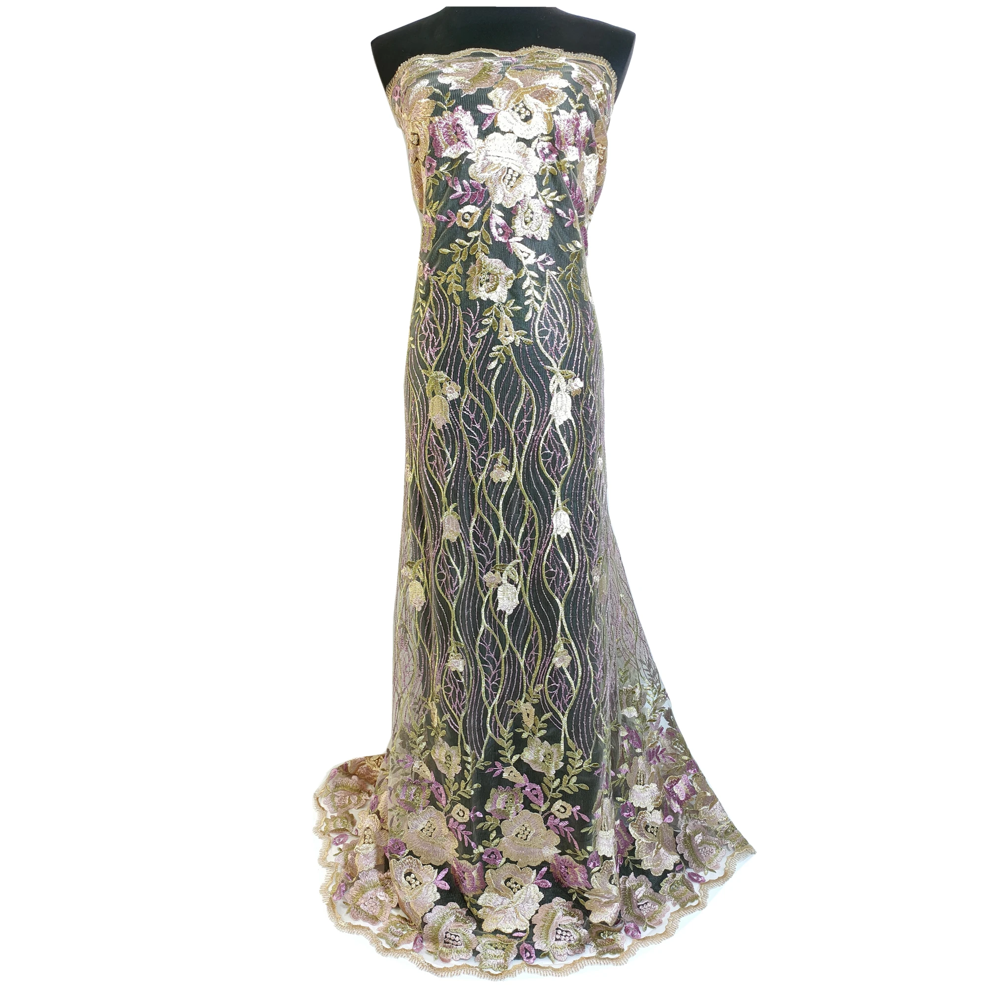 Французские кружевные ткани разных цветов с большим цветочным узором для