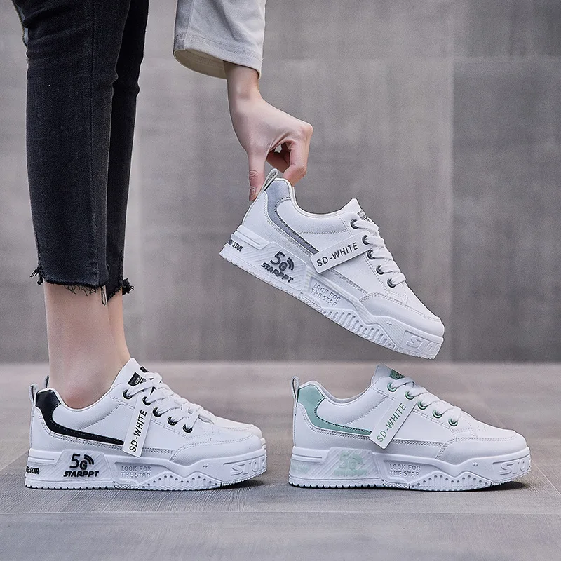 

Женские Дышащие повседневные спортивные туфли, удобные кроссовки, летняя обувь на плоской платформе со шнуровкой, белые