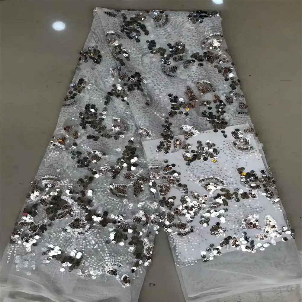 

3d Sequins Lace Fabric for Women Wedding Dress African Lace Fabrics with Sequins French Tulle Mesh Lace Bridal Materials