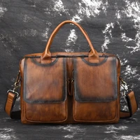 handbag cow leather shoulder business briefcase retro wipe multifunctional bag