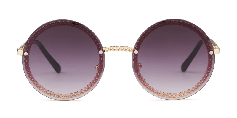 Винтажные круглые женские солнцезащитные очки с жемчужной цепочкой, аксессуар, роскошный фирменный дизайн, ретро Золотая оправа, солнцезащитные очки, женские оттенки - Цвет линз: C1 GOLD GRAY