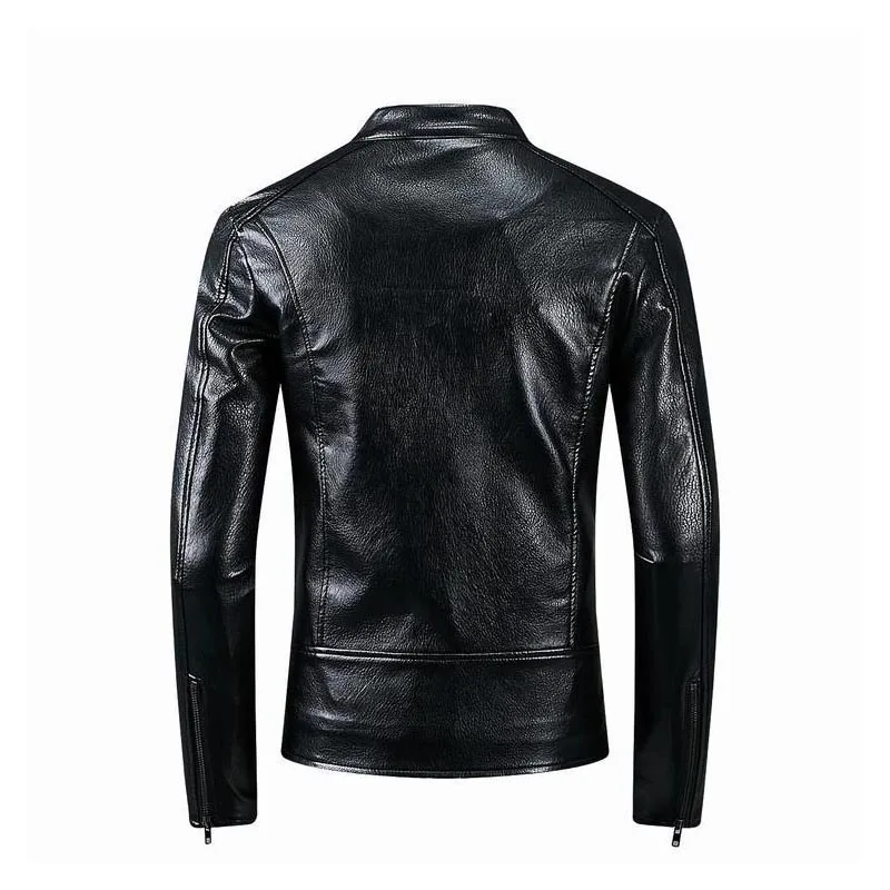 

KIOVNO 2019 Men's Biker Leather Jacket Coats Solid Color Stand Collar Motorcycle Pu Faux Leather Jackets Outweare Male Black
