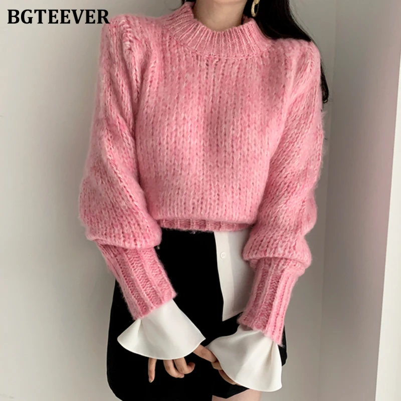 BGTEEVER повседневные теплые женские свитера с круглым вырезом Женский вязаный