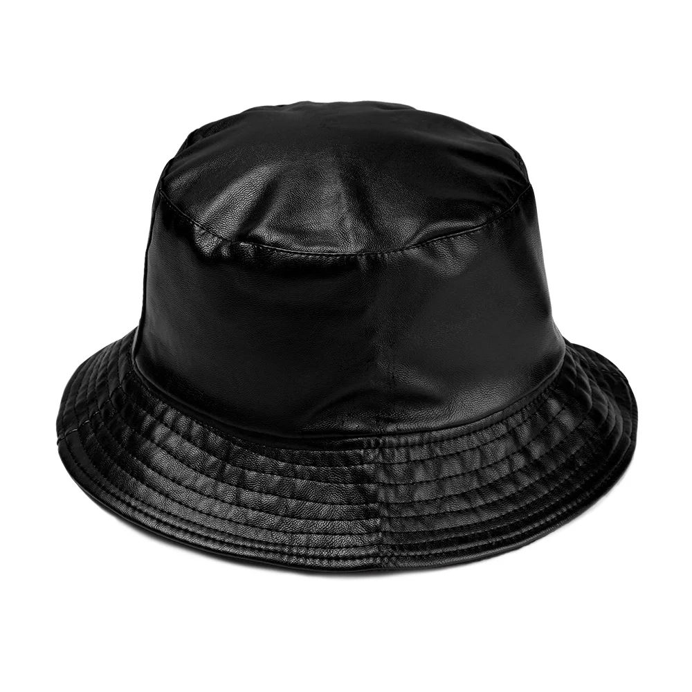 black 1 шт. осень зима ПУ кожа плюс бархатное ведро шляпа складная уличная Водонепроницаемая непромокаемая Шляпа Унисекс сохраняющая тепло шляпа рыбака - Цвет: black