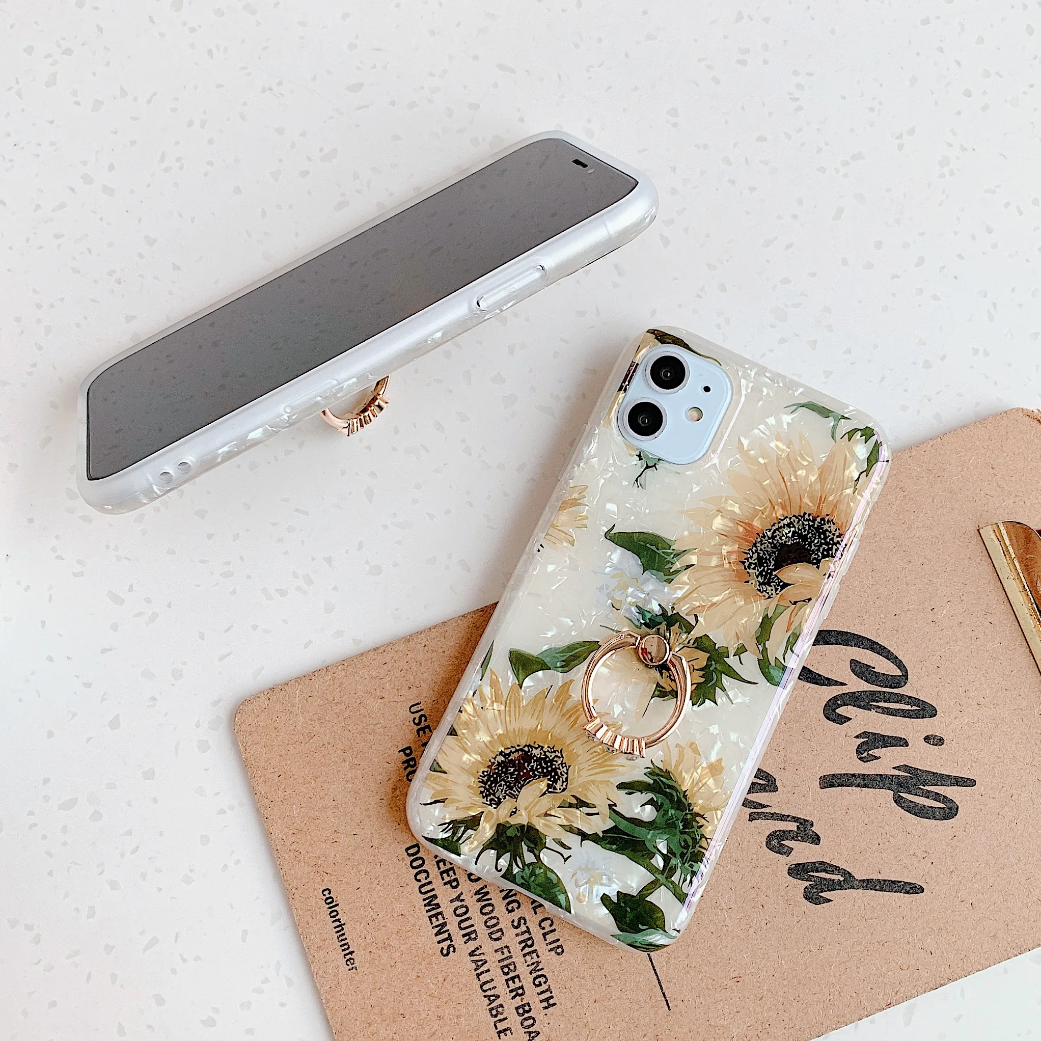 Чехол в стиле ретро с подсолнухами и кольцами для iPhone 11 12 Pro Max XS 7 8 Plus чехол из ТПУ XR
