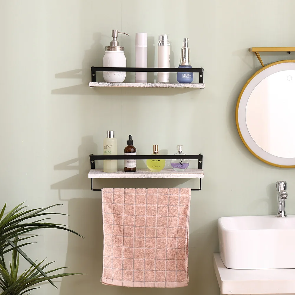 

2pcs Floating Shelves, Wood Wall Mounted Storage Shelf for Bathroom Kitchen Bedroom, Rustic Decorative Shelves Organizer