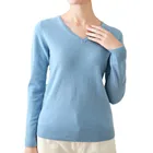 Женский вязаный шерстяной свитер с длинным рукавом и V-образным вырезом
