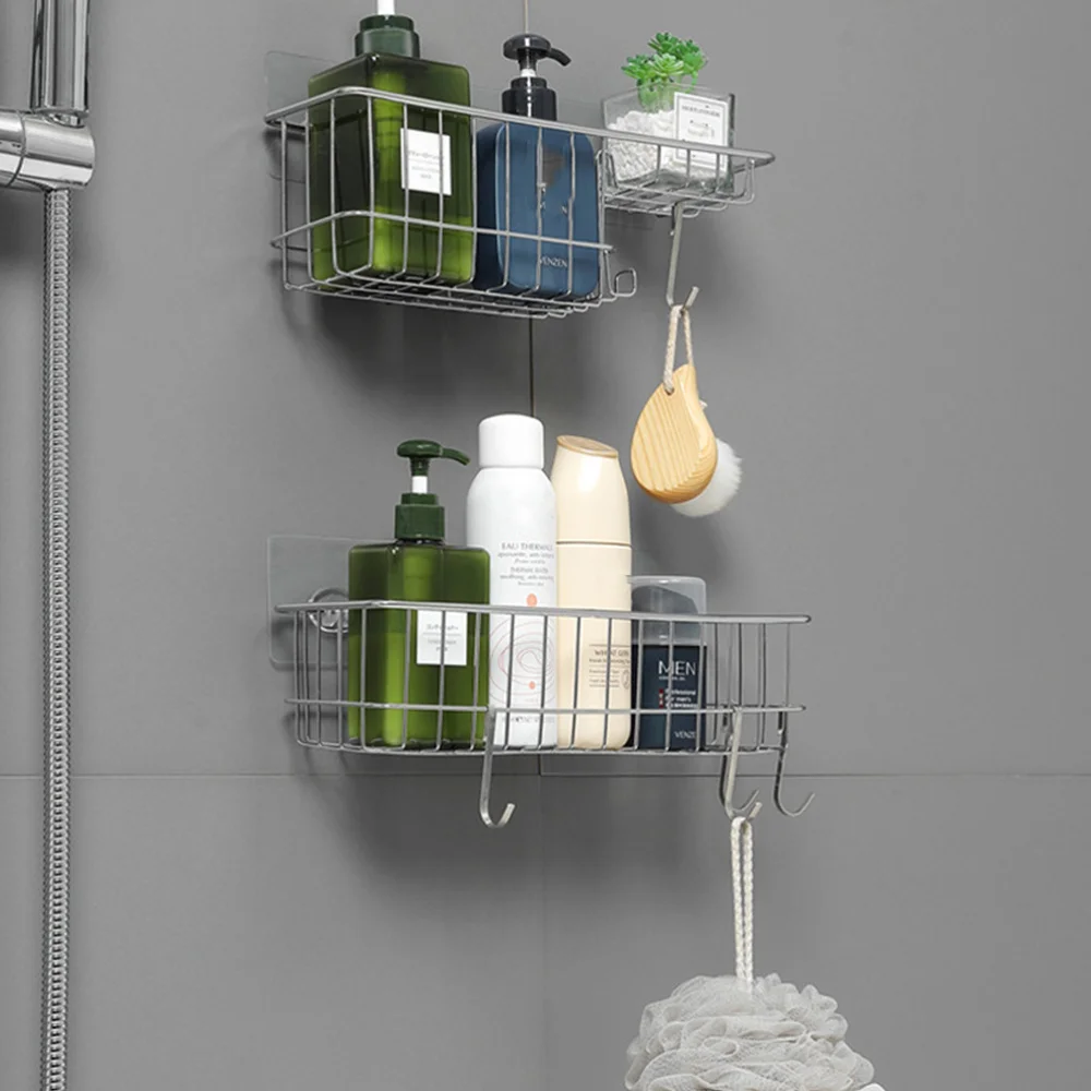 

2Pcs Punch-free Storage Racks Household Storage Shelf Kitchen Stands (Silver)