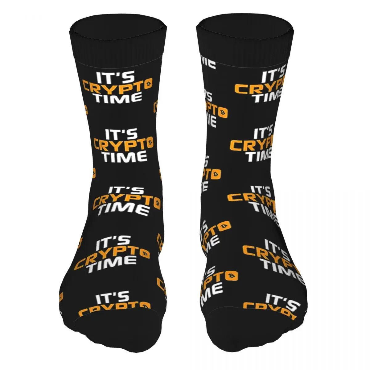 

Men's It's Crypto Time Cryptocurrency Obsessed BTC Socks 5% Spandex Clothes Cool Crew Bitcoin Middle Tube Socks Printed Socks
