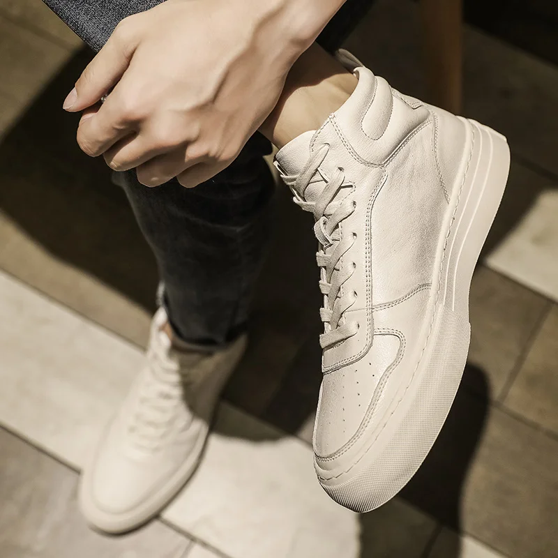 Туфли мужские из натуральной кожи высокие на шнуровке дышащие мягкие