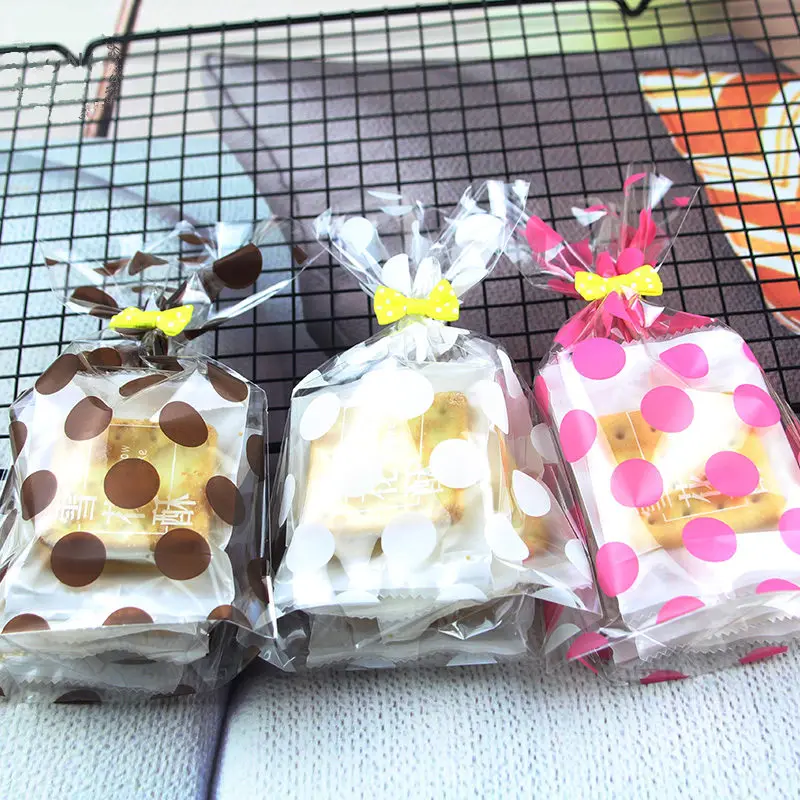 100 шт./лот подарочная упаковка в коричневый и белый горошек мешок для конфет