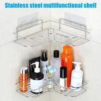 stainless steel bathroom storage rack punch free singer layer triangle wall mounted storage shelf for bathroom kitchen bedroom