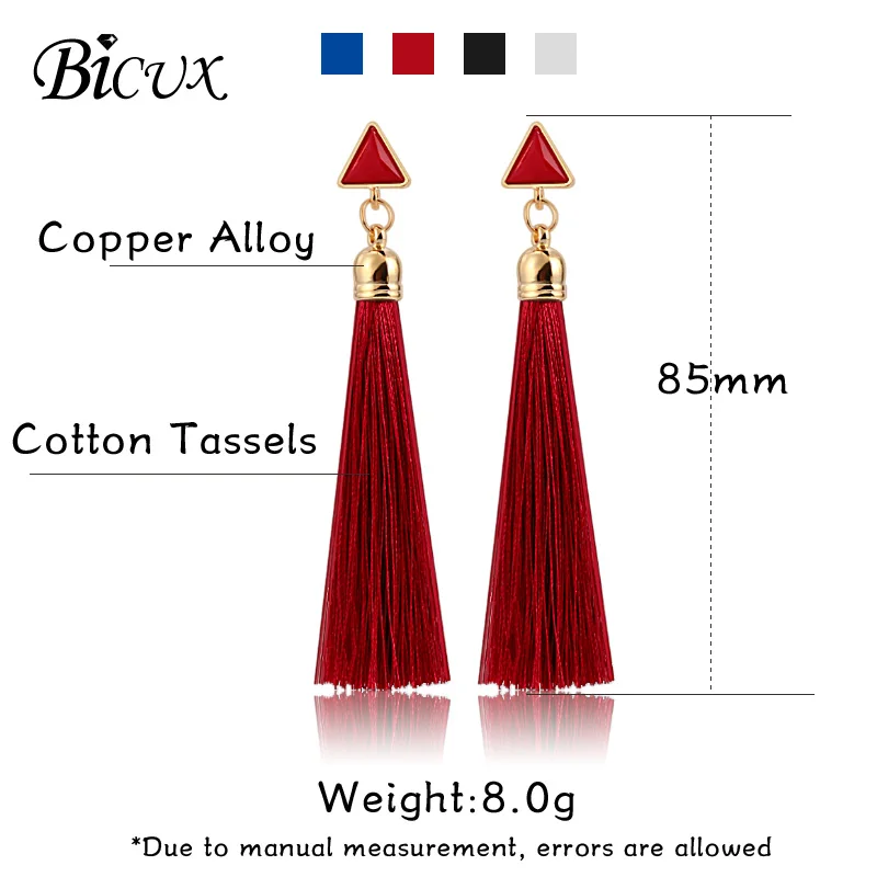 

BICUX Bohemian Gold Long Tassel Drop Earrings for Women Fashion Vintage Ethnic Fringe Triangle Dangle Earring 2019 Jewelry