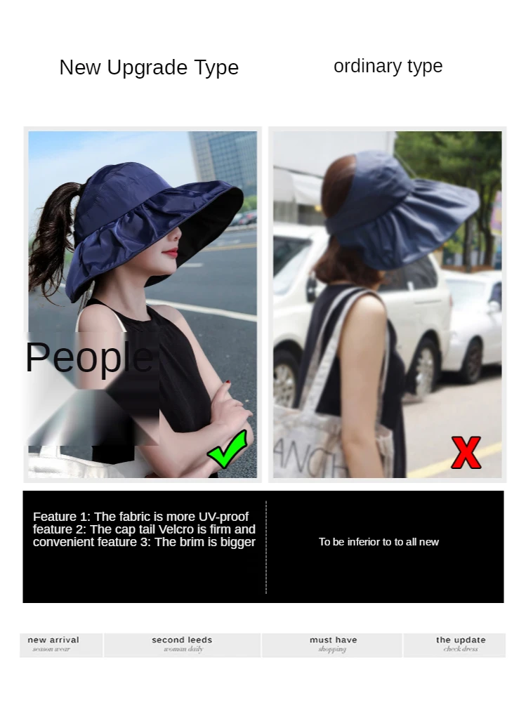 

TT Sun Hat Female Summer Big Brim UV Protection Air Top Sunhat Sun Protection Hat Beach Bucket Hat