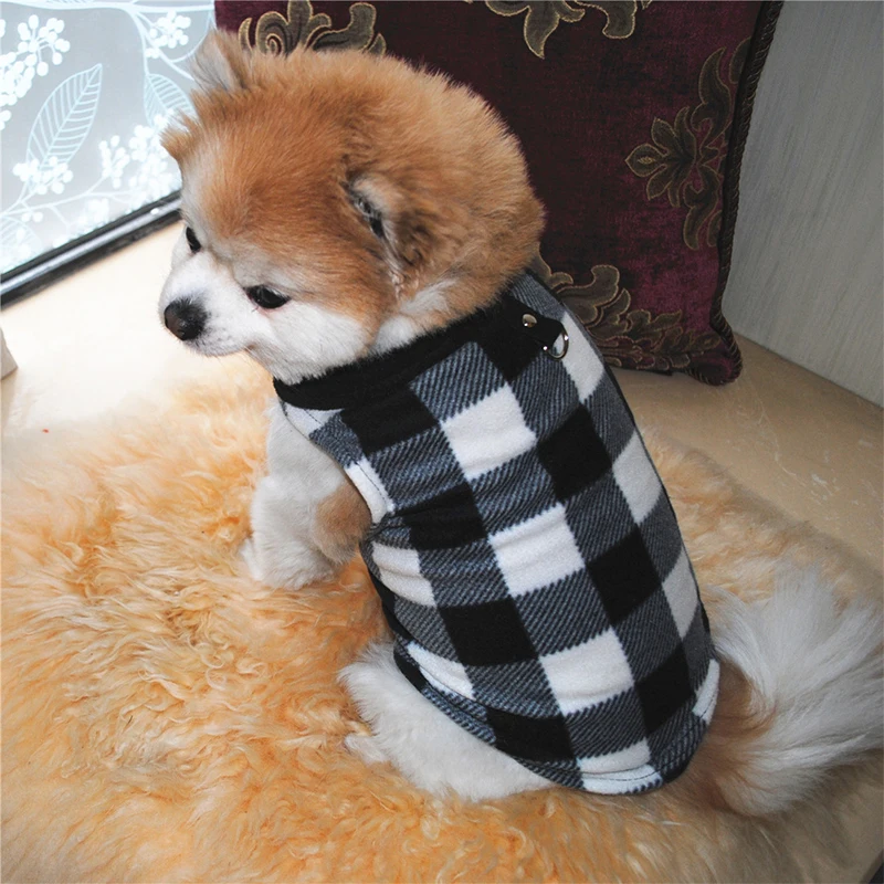 

Winter Fleece Pet Dog Clothes Solid Color Warm Dog T-shirt Sweater Black White Grid Puppy Vest French Bulldog Jacket Pug Coat