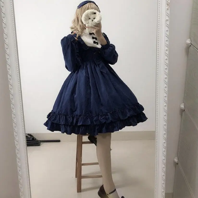 

Japanese Sweet Vintage Lolita Dress Women Long Sleeve Costume Dress Kawaii Cute Clothing New Cute Dress Hot