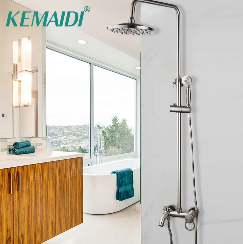 Brushed Wall Mounted Shower Faucet Mixer Tap 3 Function Rain