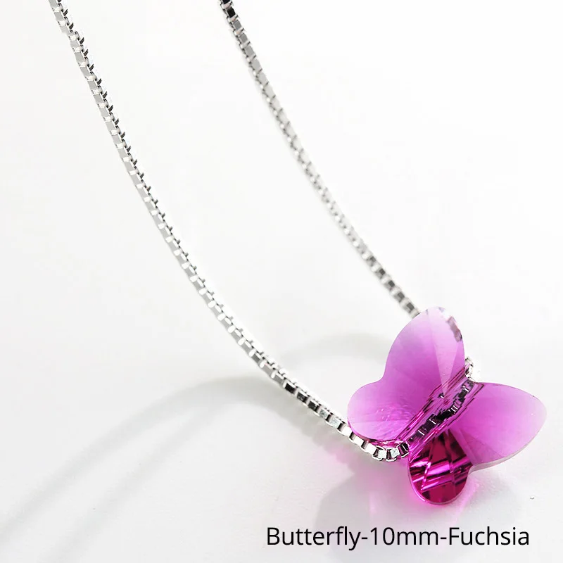 Butterfly Fuchsia-10 Украшенные кристаллами подвеска Сваровски ожерелья красочные бусины для женщин Свадебные офисные ювелирные изделия простая Мода - Окраска металла: Butterfly Fuchsia-10