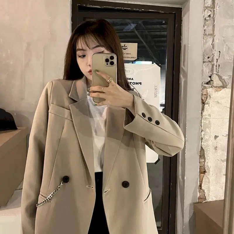 

Vintage Double Breasted Office Ladies Long Sleeve Loose Suit Coat Jacket Women Blazers Female Spring And Autumn Coat New 2022