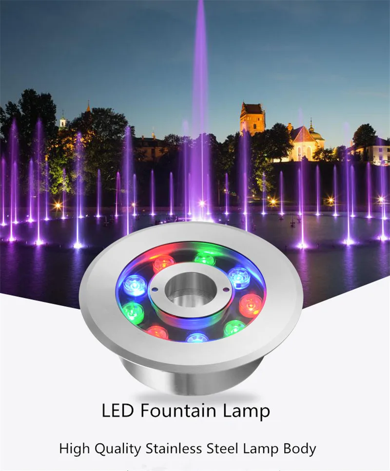 IP68 LED Fountain Light  24V Underwater Lights Pool Waterfall RGB Waterproof Outdoor Lights 6W 9W Pool Light 12v Pond Lighting