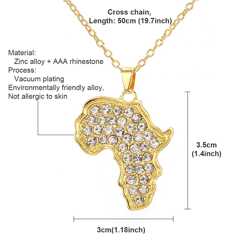 

Africa Map Pendant Necklace Women Men Silver Color/Gold Color Ethiopian Jewelry Wholesale African Map Hip Hop Item