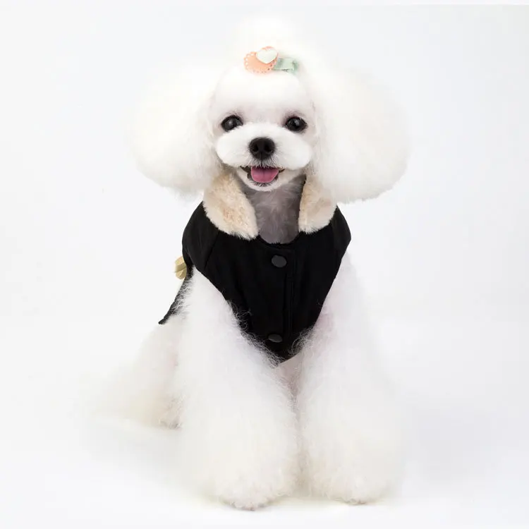 Осенне зимняя одежда для маленьких собак Черная куртка с хлопковой подкладкой