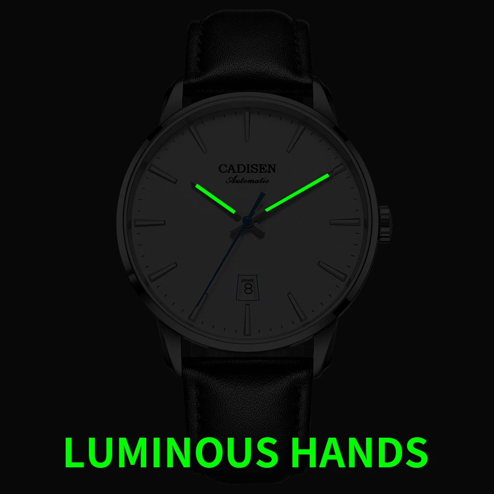 Мужские автоматические механические часы CADISEN светящиеся деловые наручные из