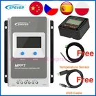 Контроллер солнечной зарядки EPever MPPT 40A30A20A10A, черный светильник, ЖК-солнечный регулятор для 12 В 24 В свинцово-кислотных литий-ионных батарей